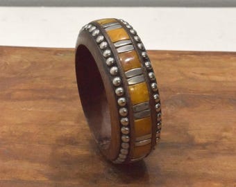 Indian Bracelet Bangle Wood Silver Beaded Bangle