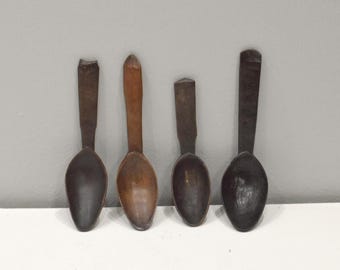 Philippines Ifugao Carved Wood 4 Piece Spoon Set