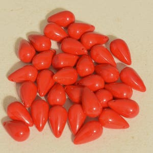 Beads Red Teardrop Glass Czechoslovakian Beads 15mm