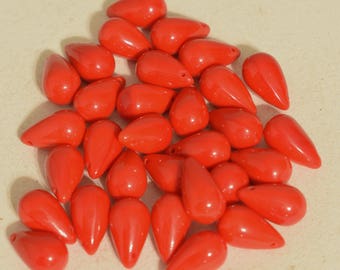 Beads Red Teardrop Glass Czechoslovakian Beads 15mm