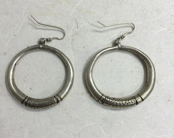 Earrings Silver Chinese Miao Hill Tribe Handmade  Etched Hoop Jewelry Tribal Earrings Gift Hill Tribe Unique Statement
