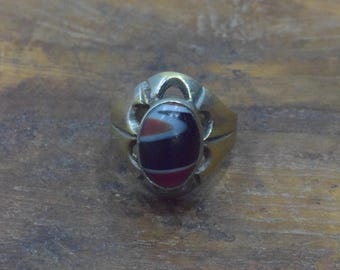 Middle Eastern Silver Glass  Kuchi Ring Size 8