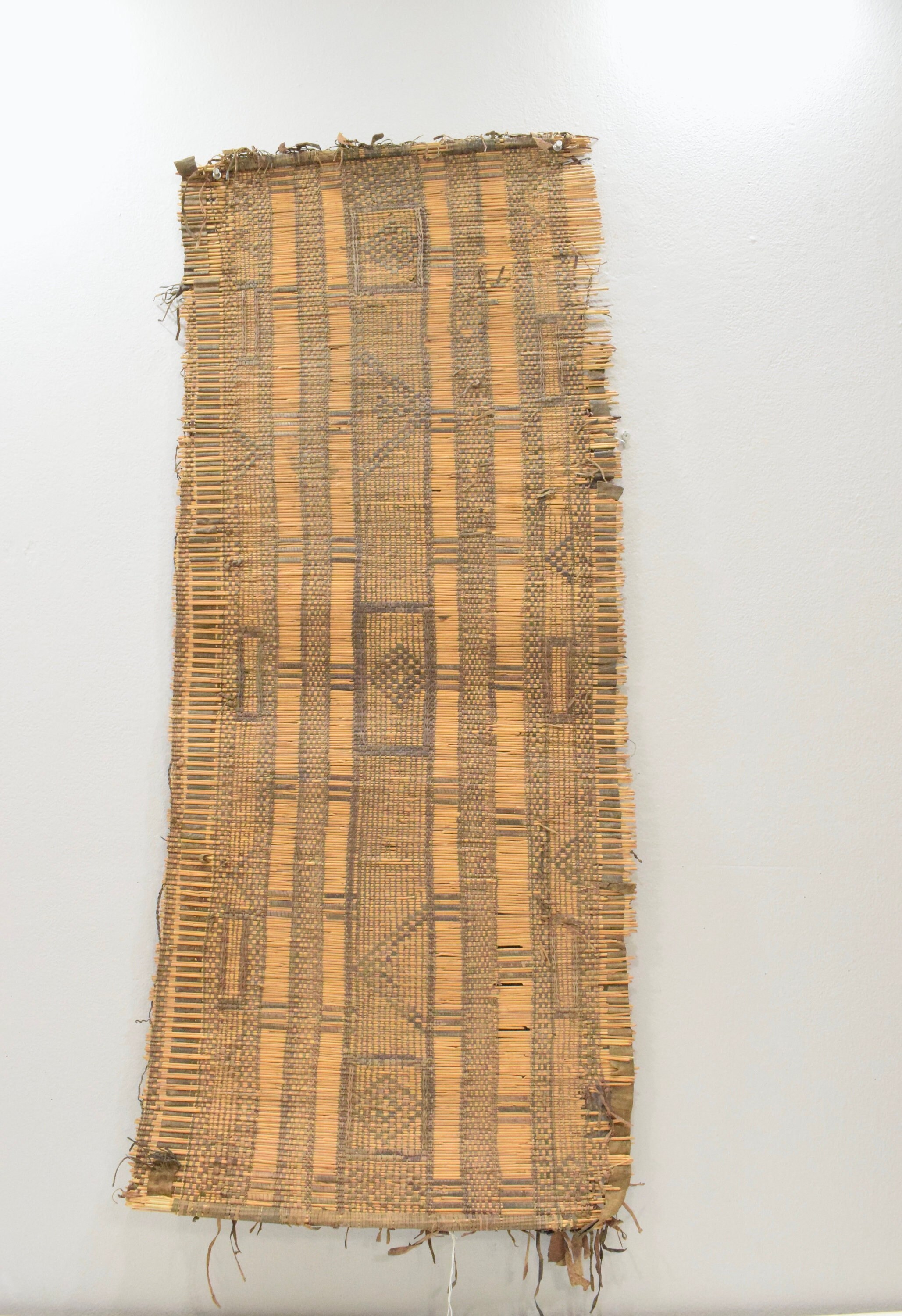 African Tuareg Woven Straw Leather Tribal Tuareg Mat Mali