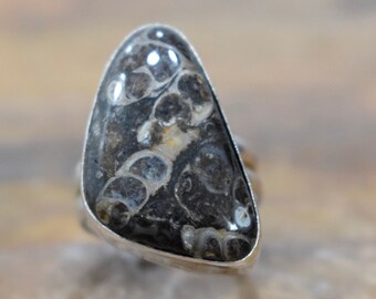 Ring Sterling Silver Turritella Agate Irregular Shape Ring