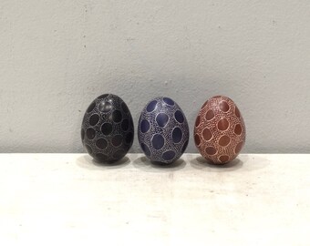 African Egg Soapstone Kenya Carved Geometric Pattern