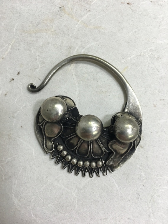 Earrings Silver Miao Hill Tribe Etched Silver Hoo… - image 2