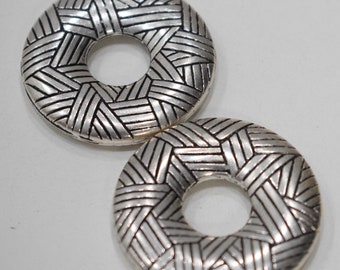 Beads Silver Plated Etched Donut Beads 38mm