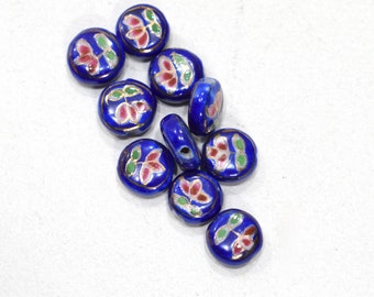 Beads Chinese Blue Flat Porcelain Beads 11mm