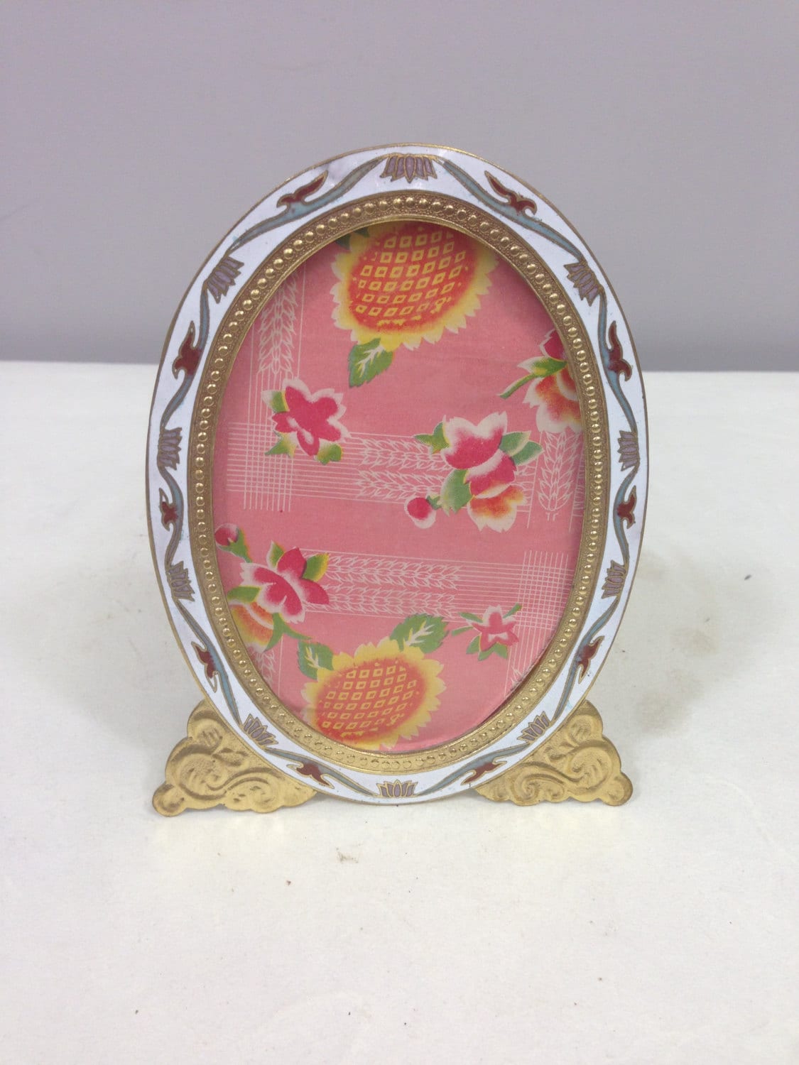 Picture Frames Cloisonne' Floral Brass China Handmade Pictues Keepsakes