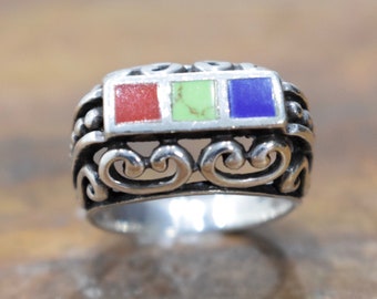 Ring Sterling Silver Stone  Inlay Ring