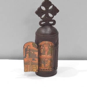 Ethiopian Orthodox Altar Icon Painted Wood Panel Case