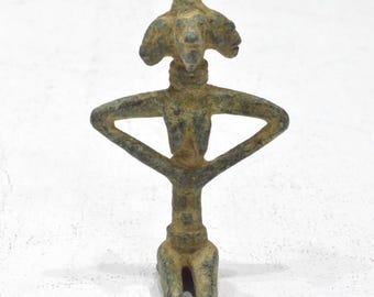 African Ashanti Bronze 4 Face Man Statue Weight Ghana