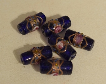 Beads Blue Glass Pink Flower Czech Glass Beads 22mm