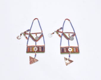 African Old Masai Beaded Earrings Kenya