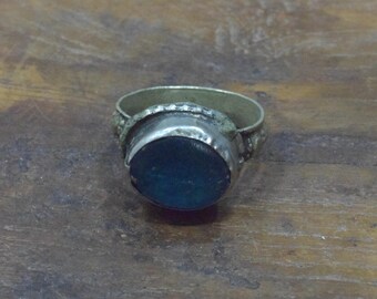 Middle Eastern Silver Blue Glass Kuchi Ring Size 9