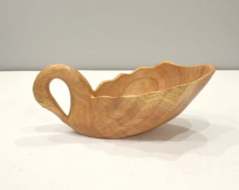Philippines Hand Carved Swan Wood Serving Bowl