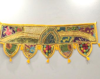 India Toran Handmade Embroidered Mirror Doorway Fabric Cover