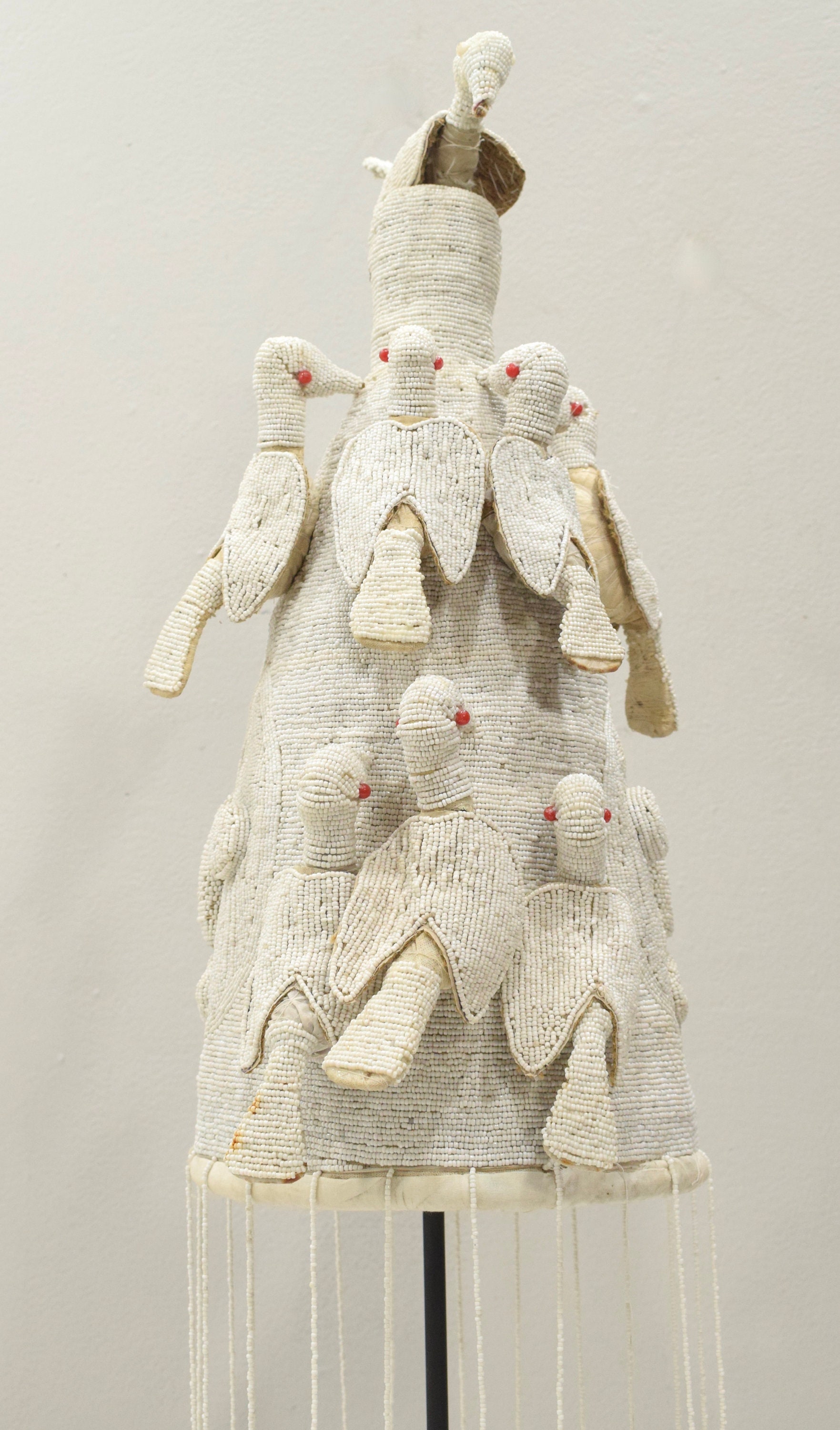 African Yoruba Beaded White Colored Bird Crown