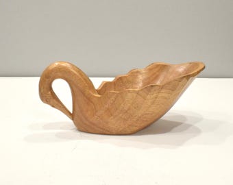 Philippines Hand Carved Swan Wood Serving Bowl
