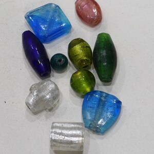 Beads Assorted Colored Silver Leaf Glass 17-38mm