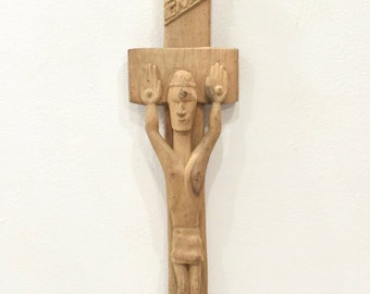 Papua New Guinea Hand Carved Wooden Crucified Jesus Cross