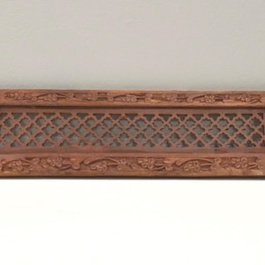 Indian Hand Carved Teak Wood Screen Panel Piece Geometric Floral Design