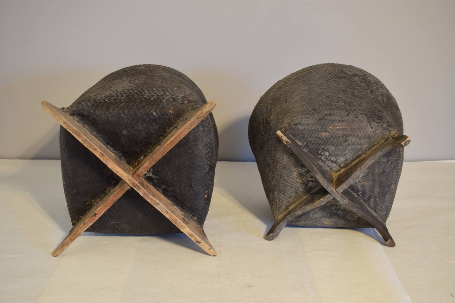 Basket Southeast Asia Vintage Rattan Woven Handmade Storage Food Smoked