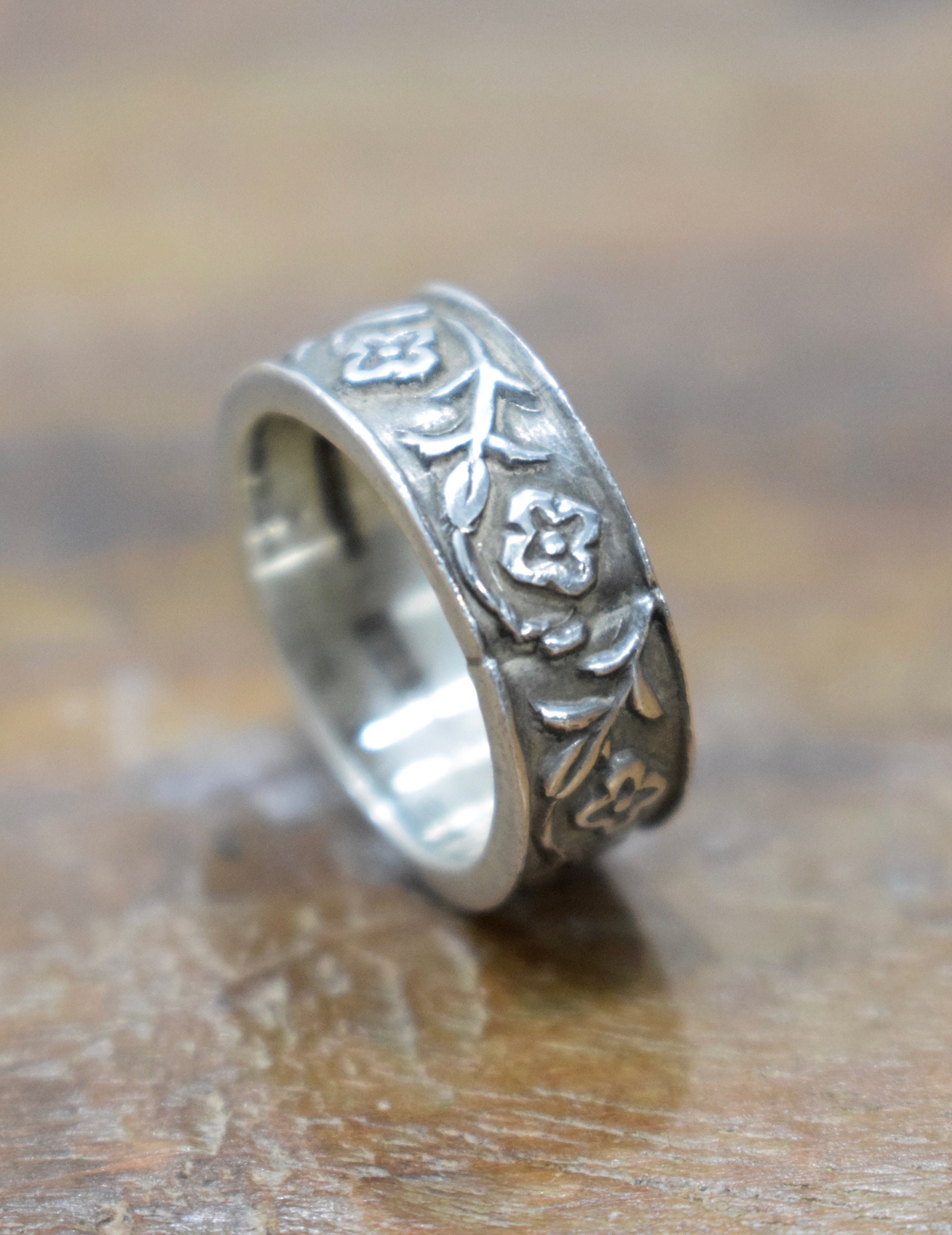 Ring Sterling Silver Etched Band Ring