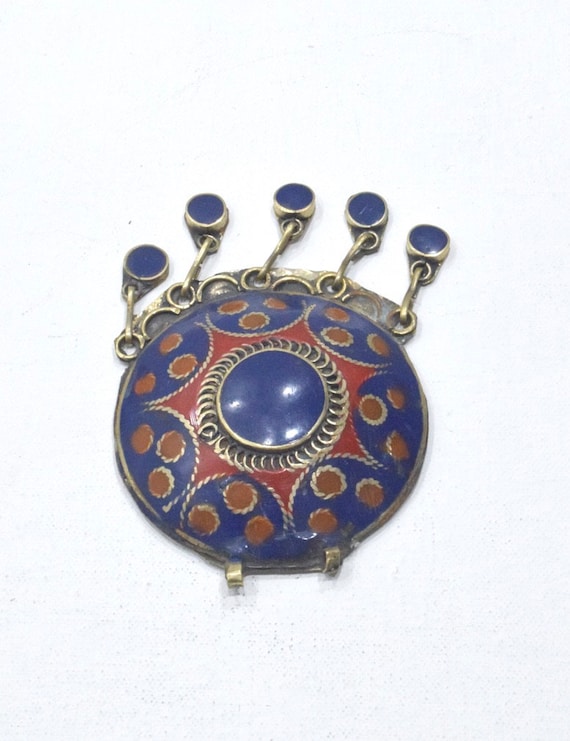 Middle Eastern Inlay Silver Lapis Pendant - image 2