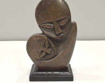 African Soapstone Carved Mother Child Sculpture Kenya