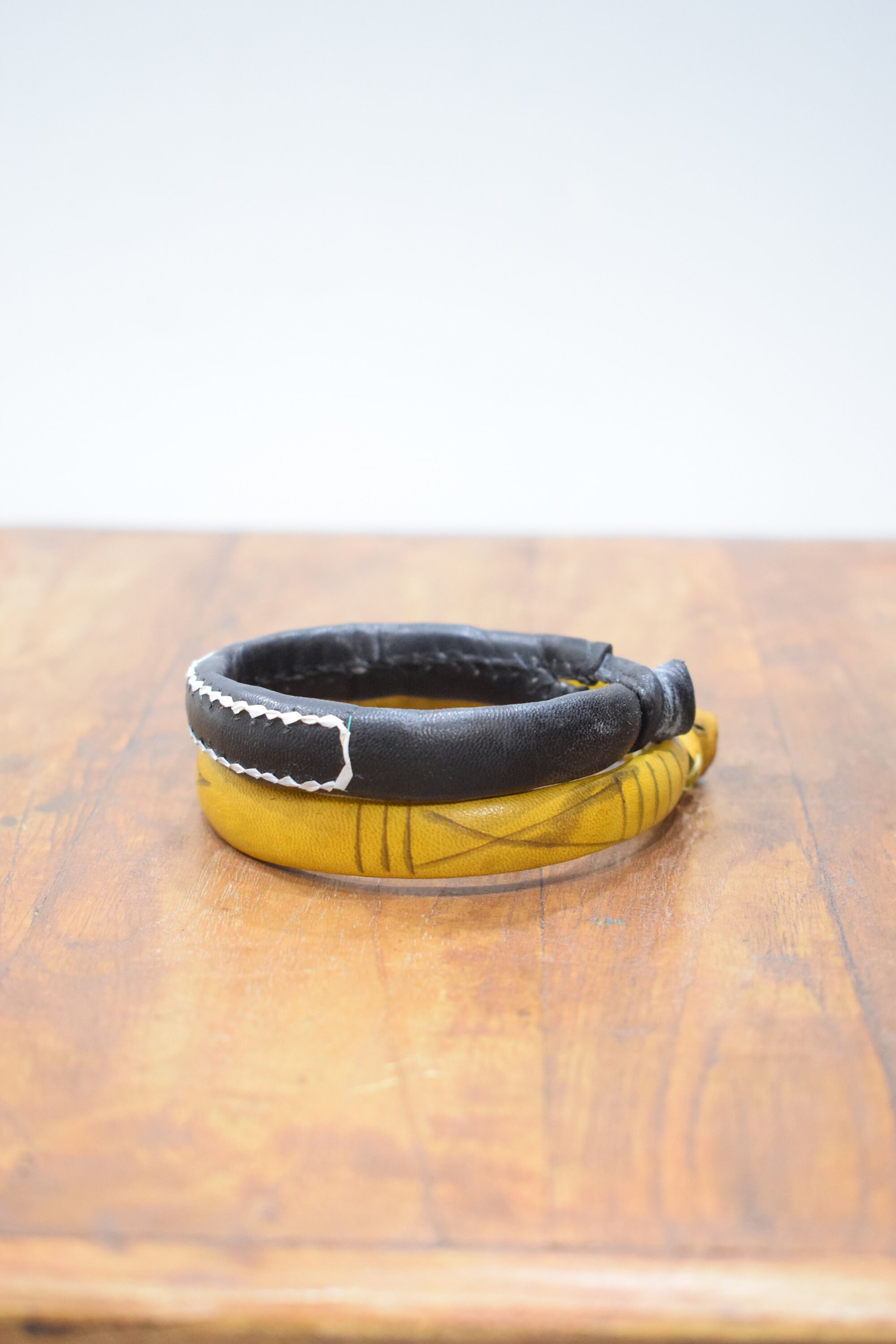 Bracelet African Yellow Black Leather Round Bracelets Mali