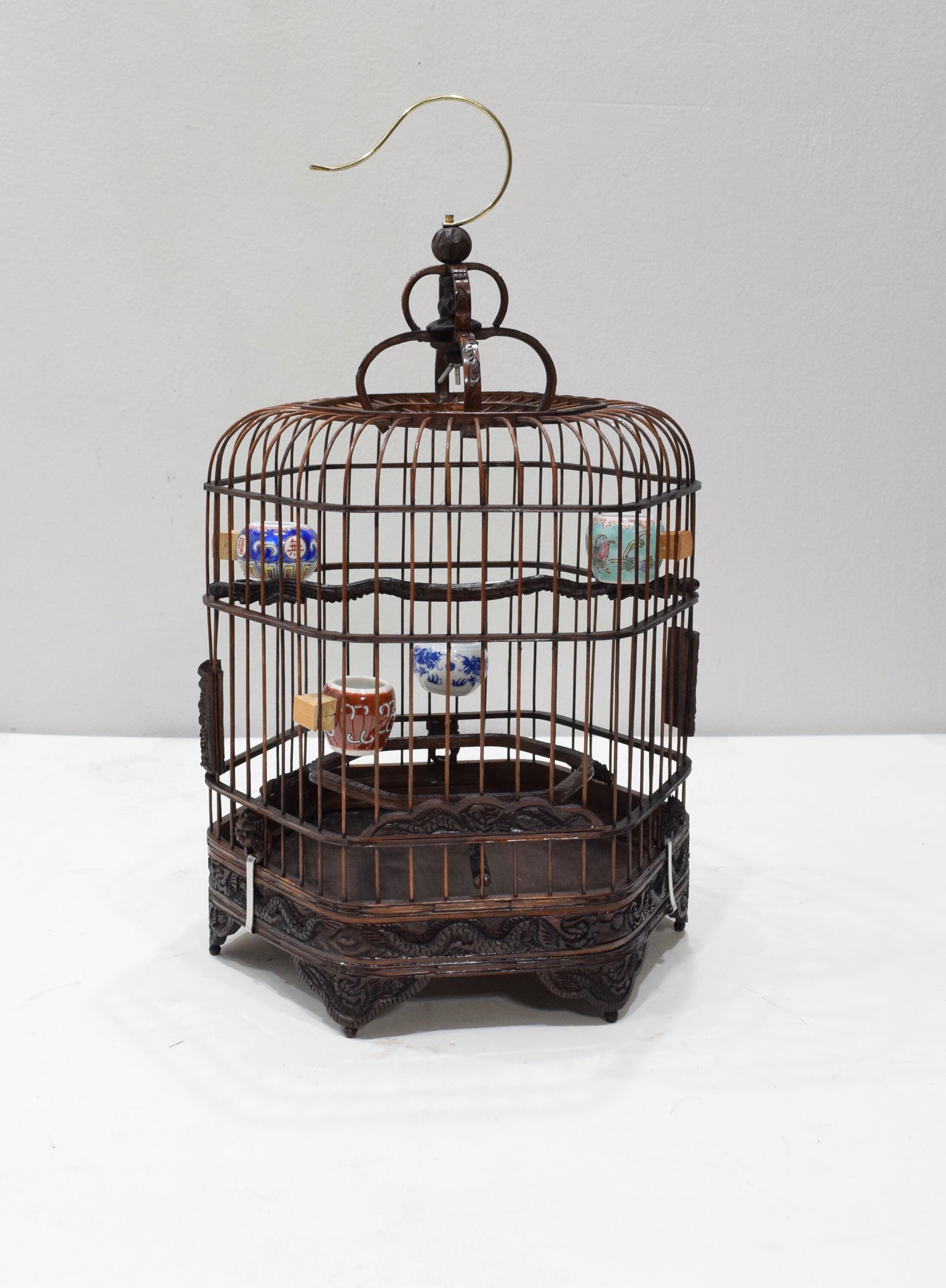 Birdcage Chinese Wicker Hexagon Birdcage Porcelain Water Food Bowls