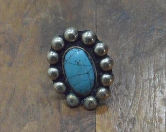 Middle Eastern Silver Kuchi Turquoise Blue Ring