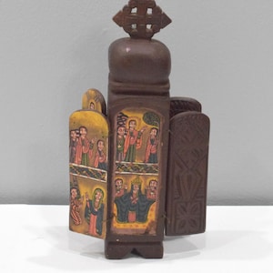 Ethiopian Orthodox Altar Icon Painted Wood Panel Case