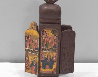 Ethiopian Orthodox Altar Icon Painted Wood Panel Case