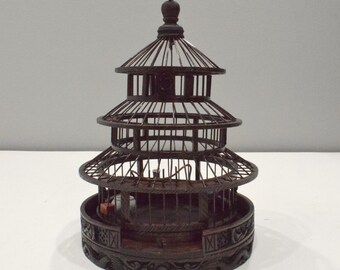 Chinese Wicker Birdcage Porcelain Water Food Bowls