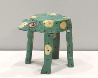 Indonesian Hand Painted Frog Stool