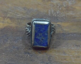 Middle Eastern Silver Blue Lapis Kuchi Ring Size 8