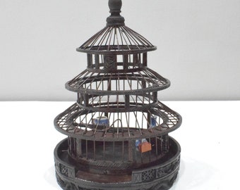 Chinese Wicker Birdcage Porcelain Water Food Bowls