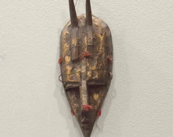 African Mask Marka Brass Wood Burkina Faso Mali