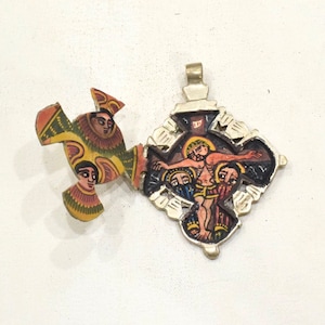 Ethiopaine bemalter koptischer Kreuz Anhänger