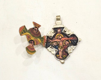 Ethiopain Painted Coptic Cross Icon Pendant