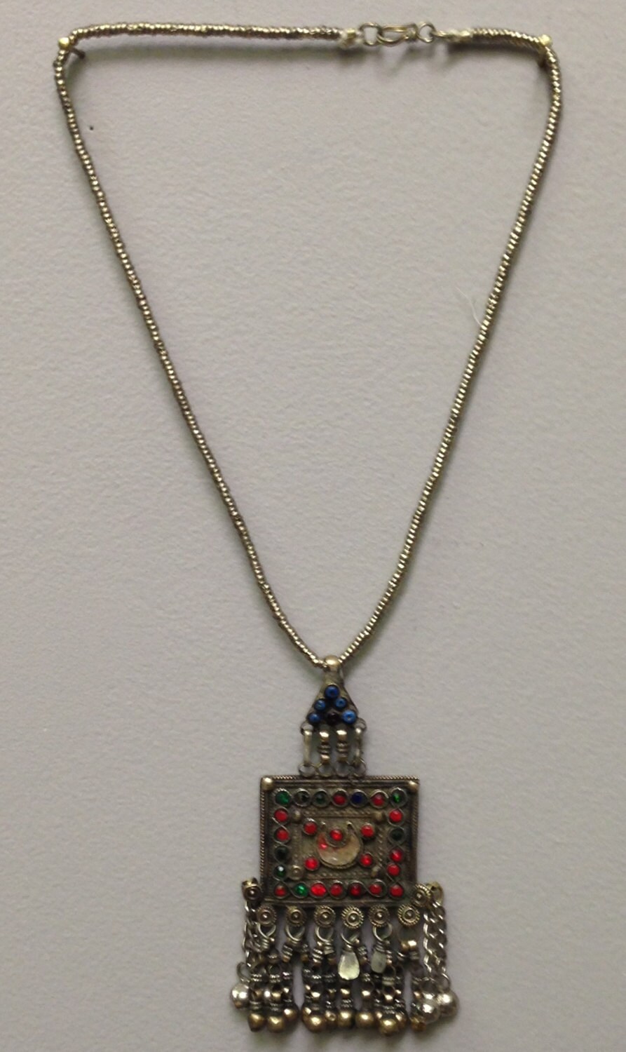 Pendant Middle East Kuchi Silver Necklace Handmade Handcrafted Red