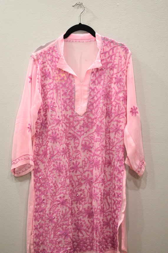 Tunic India Pink Crepe Tunic and Scarf - image 1