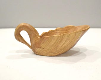 Philippines Hand Carved Swan Wood Serving Bowl