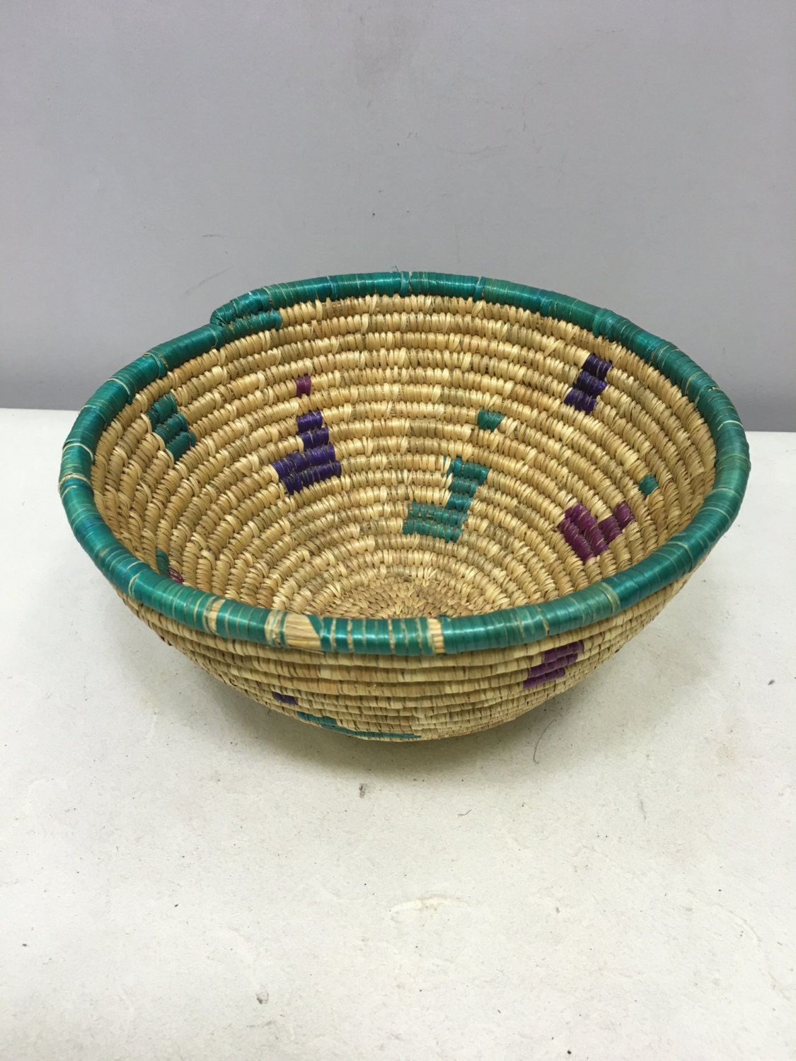 Basket African Tanzania Round Bowl Woven River Weeds Handmade Tribal