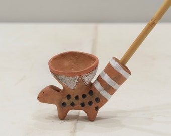 African Tonga Painted Clay Pipe