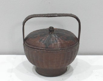 Basket Chinese Rattan Antique Lidded Storage Decorative Basket