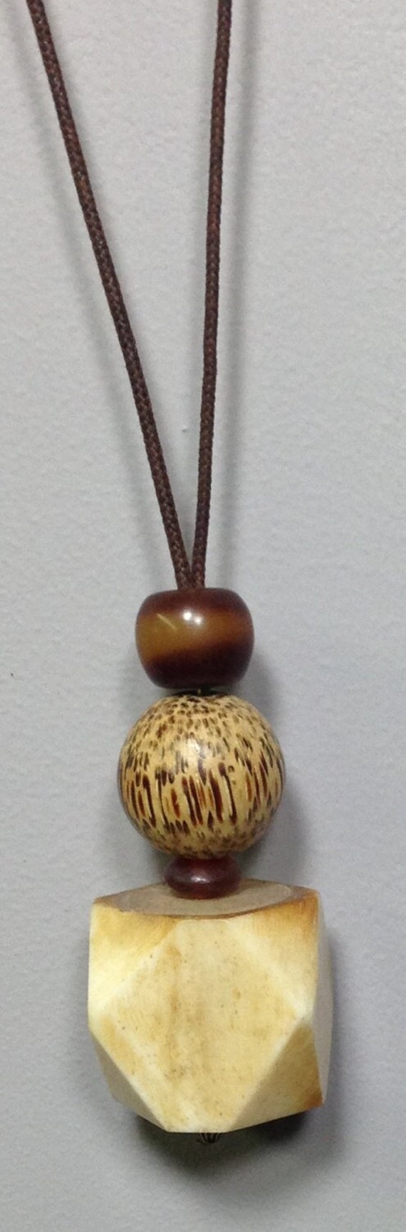 Indonesian Palm Wood Bone Cord Necklace