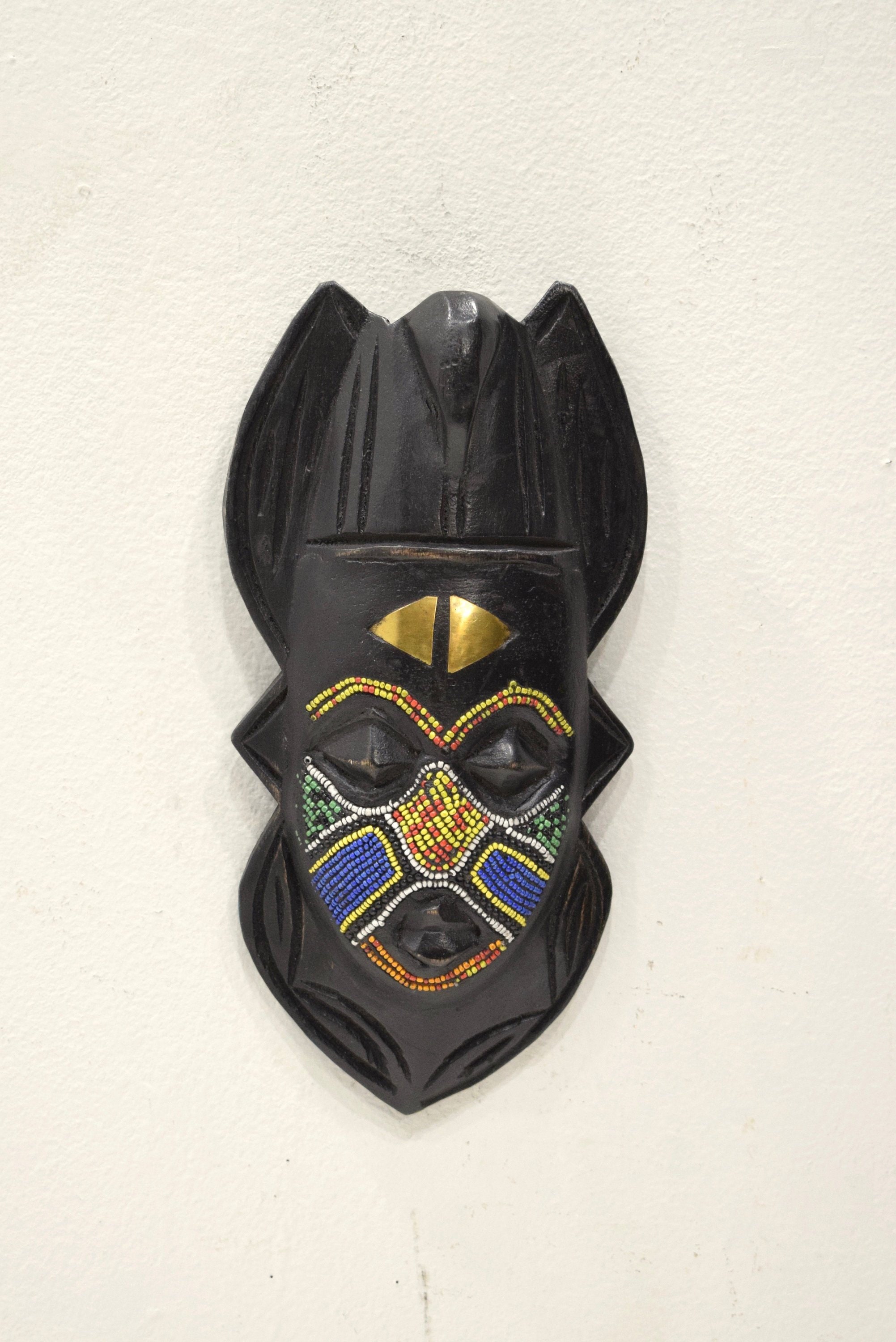 African Mask Ashanti Beaded Bird Wood Mask Ghana